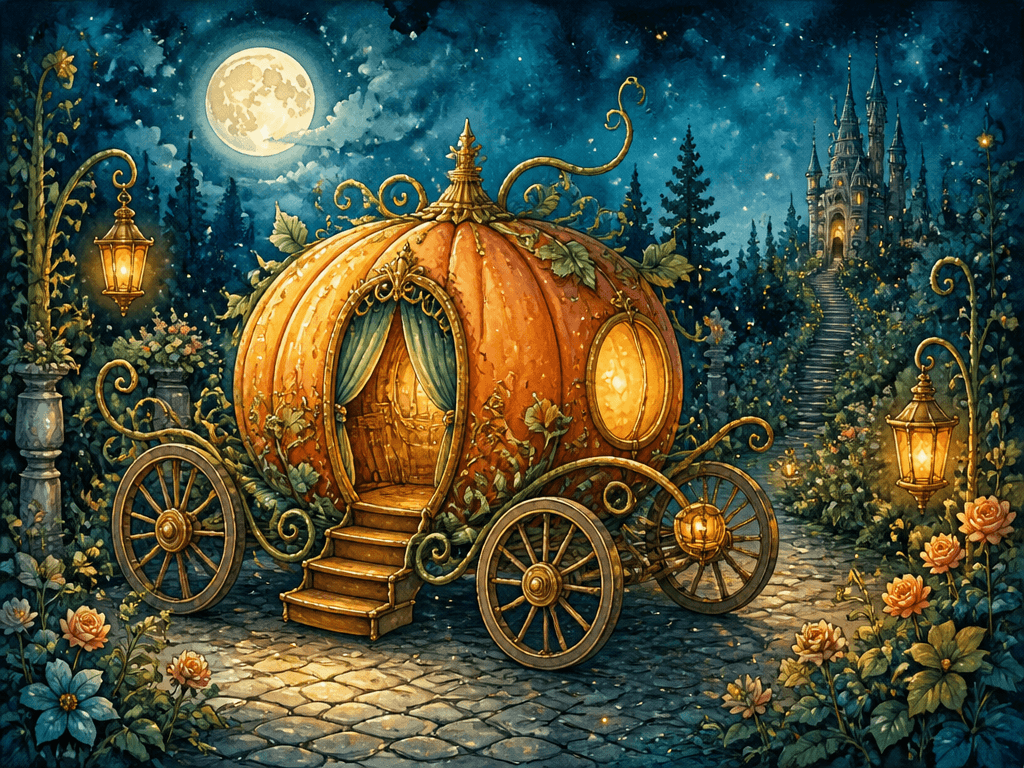 Storybook Pumpkin Carriage Illustration