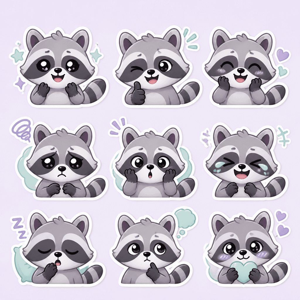 Raccoon Emoticon Set