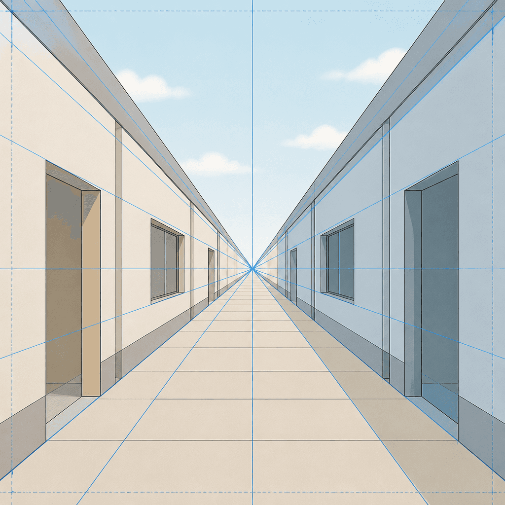 One-Point Perspective Illustration