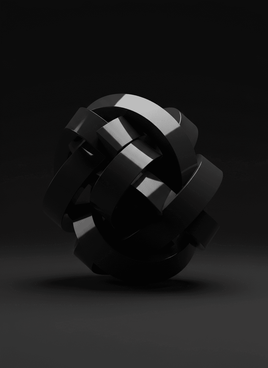 검은 배경의 서로 맞물린 검은 기하학적 도형.