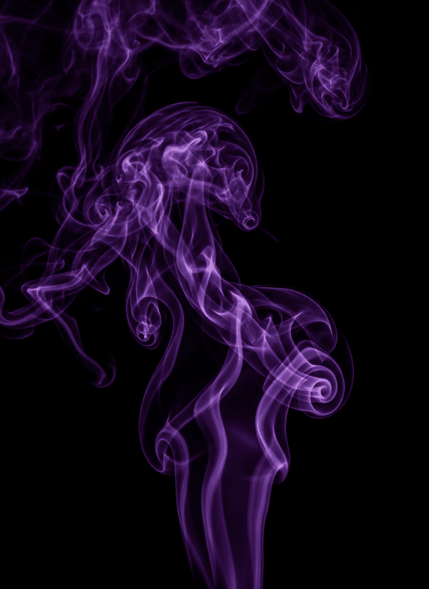 검은 배경에 피어오르는 보라색 연기.