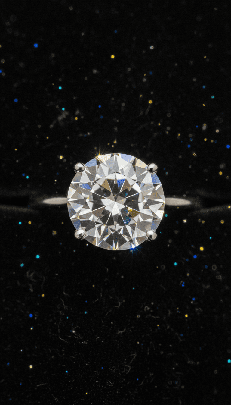 호화로운 벨벳 검은 배경에 놓인 눈부신 다이아몬드 솔리테어 반지, 클로즈업 사진.