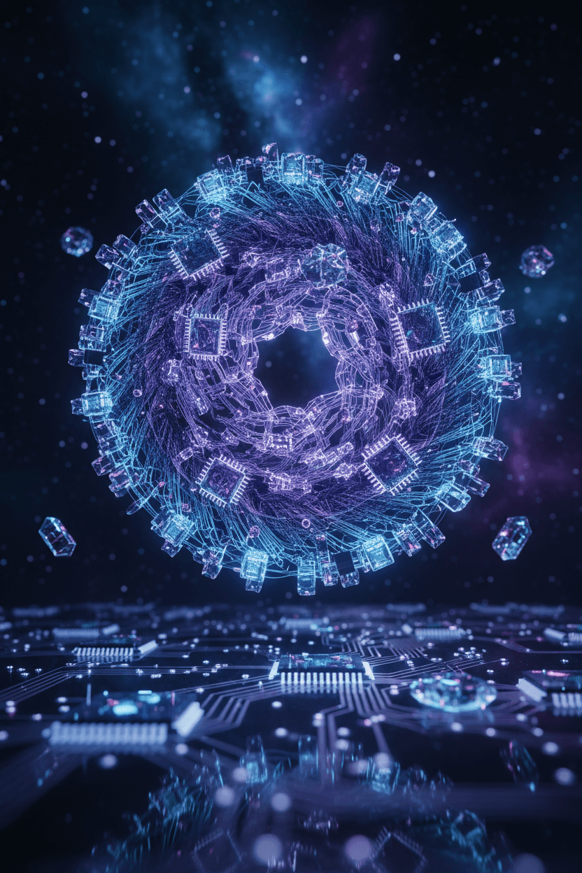 검은 사이버펑크 배경의 빛나는 회로 기판 선.