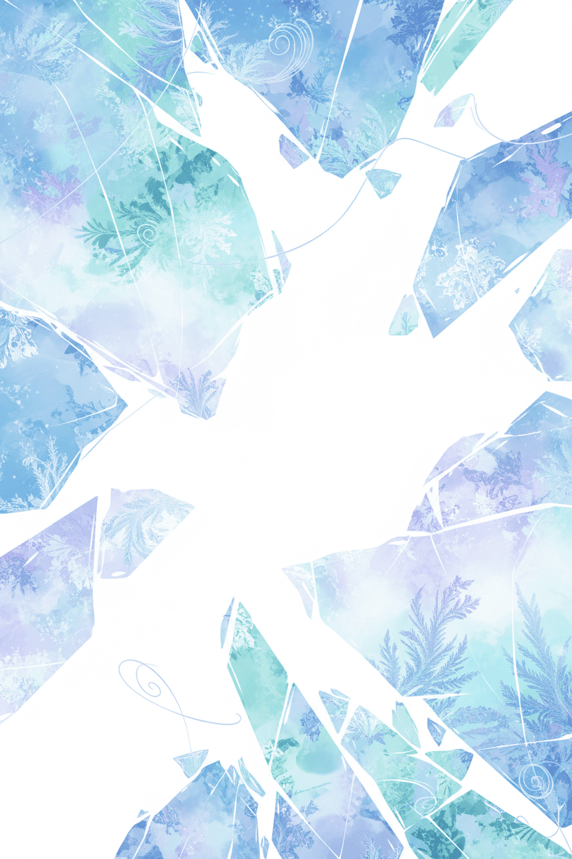 얼음과 서리 질감을 강조한 추상적인 미니멀리스트 겨울 일러스트.