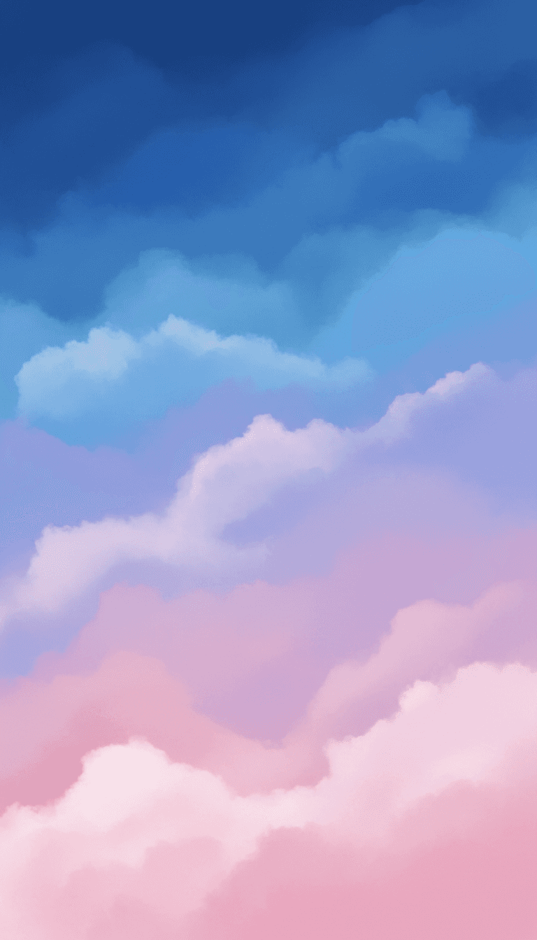깊은 파란색에서 연분홍색으로 부드럽게 색이 전환되는 그라데이션 구름 일러스트레이션, 매우 미학적이며 차분하고 부드럽습니다.