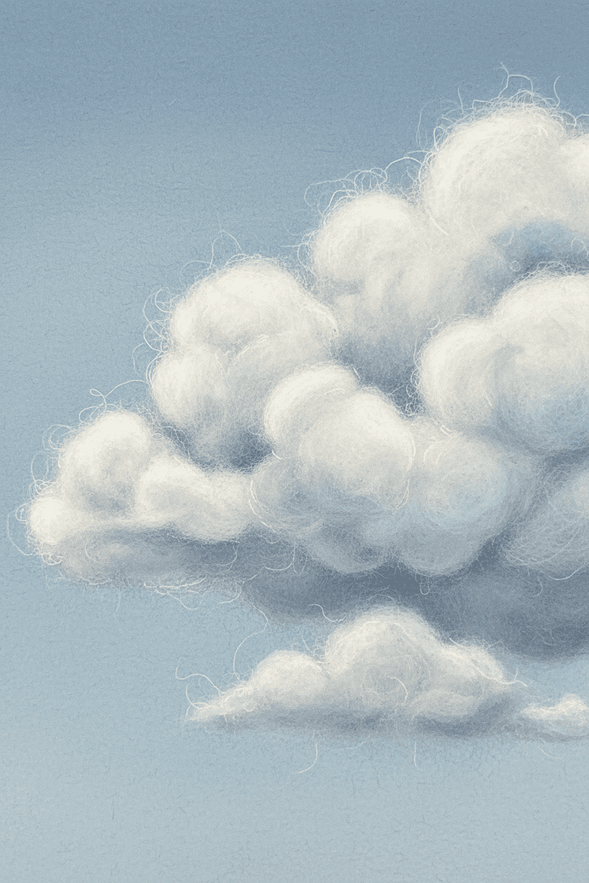 펠트나 양모 원단처럼 보이는 질감 있는 구름 일러스트.