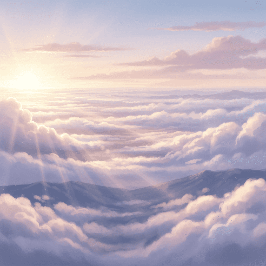 볼륨감 있는 안개와 은은한 빛의 산란을 표현한 사실적이고 고요한 구름 일러스트.