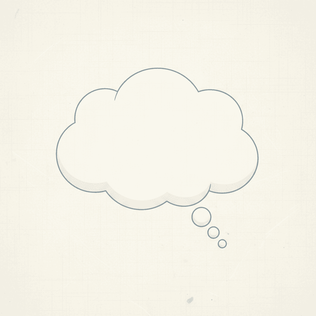 미묘한 질감의 배경에 빈 생각 구름 역할을 하는 구름 일러스트레이션, 미니멀리스트 그래픽 디자인.