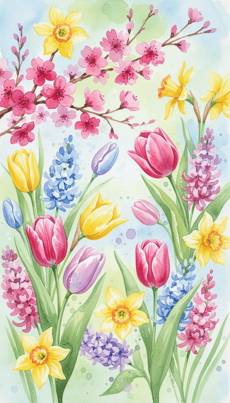 부드러운 가장자리와 우아하고 신선한 느낌을 주는 생동감 넘치는 봄꽃 수채화 일러스트.