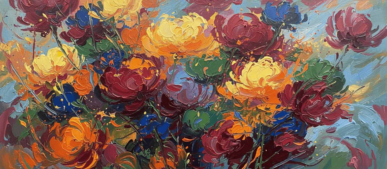 꽃 형태와 색상의 추상 표현주의 일러스트.