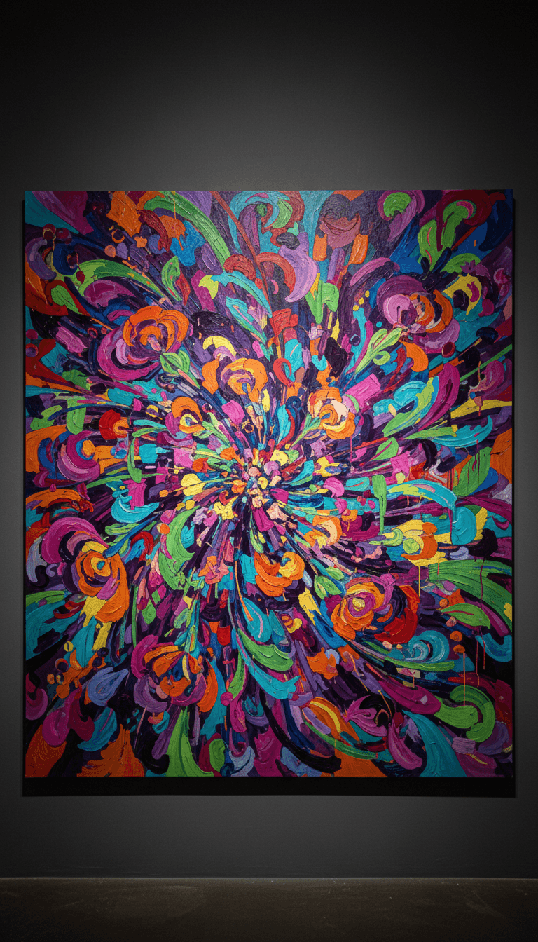 역동적인 붓 터치가 있는 왜곡되고 추상적인 꽃 일러스트.