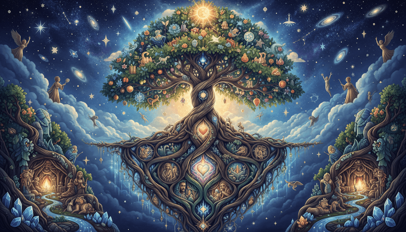 생명의 나무를 정교하게 묘사한 일러스트.