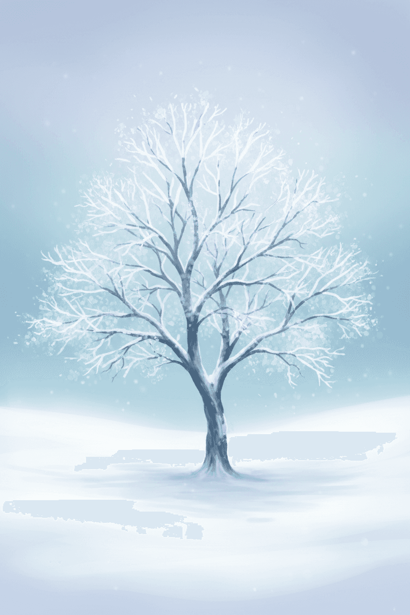 서리 낀 가지가 있는 눈 덮인 겨울 나무 일러스트.