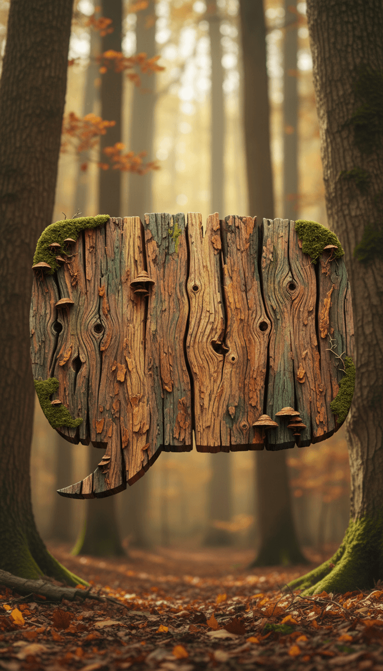 조각된 듯한 효과의 소박한 나무 질감 말풍선 일러스트.