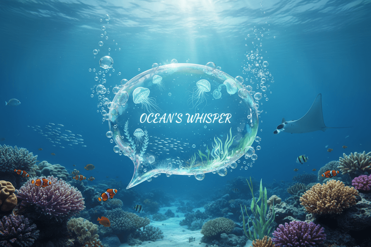 미세한 거품이 나오는 해양색의 수중 말풍선 일러스트.