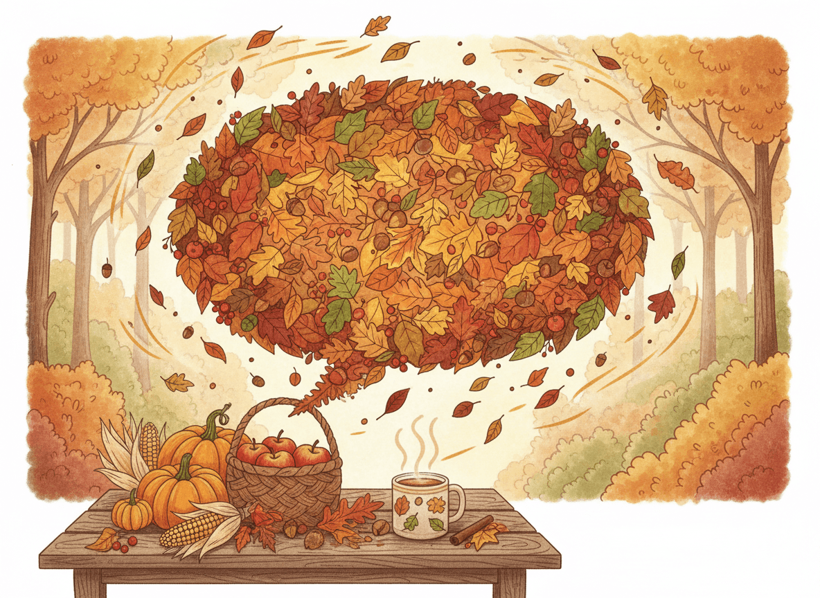 가을 단풍으로 형성된 따뜻한 가을색 말풍선 일러스트.