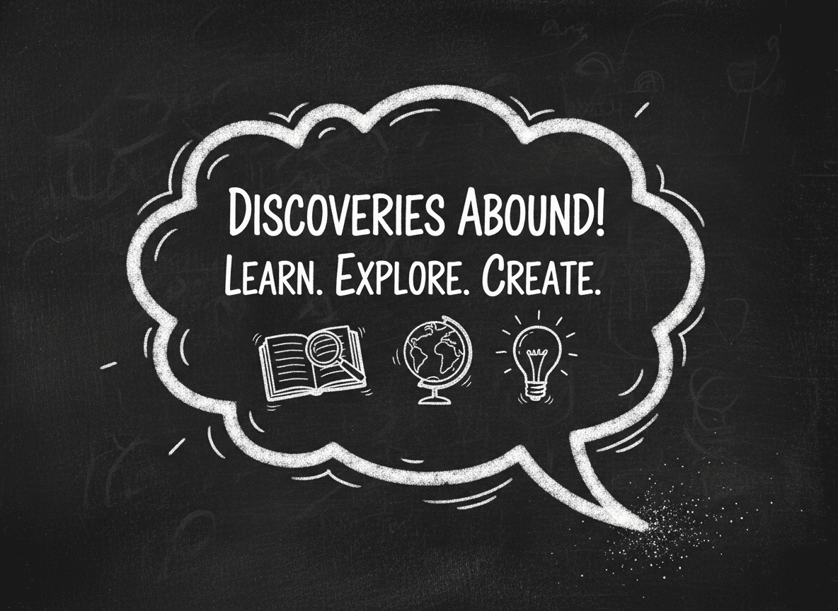 손글씨 텍스트가 있는 칠판 스타일의 교육적인 말풍선 일러스트.