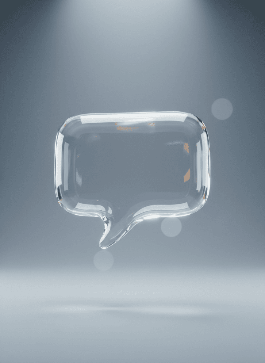 최소한의 빛을 발하는 섬세한 투명 유리 같은 말풍선 일러스트.