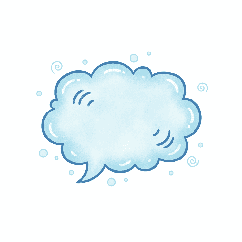 수채화 질감이 있는 하늘색 손그림 스타일 말풍선 일러스트.