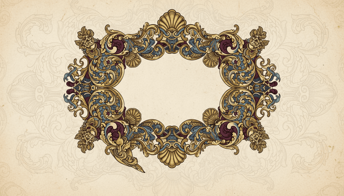 금박 테두리와 장식적인 로코코 스타일의 빈티지 말풍선 일러스트.