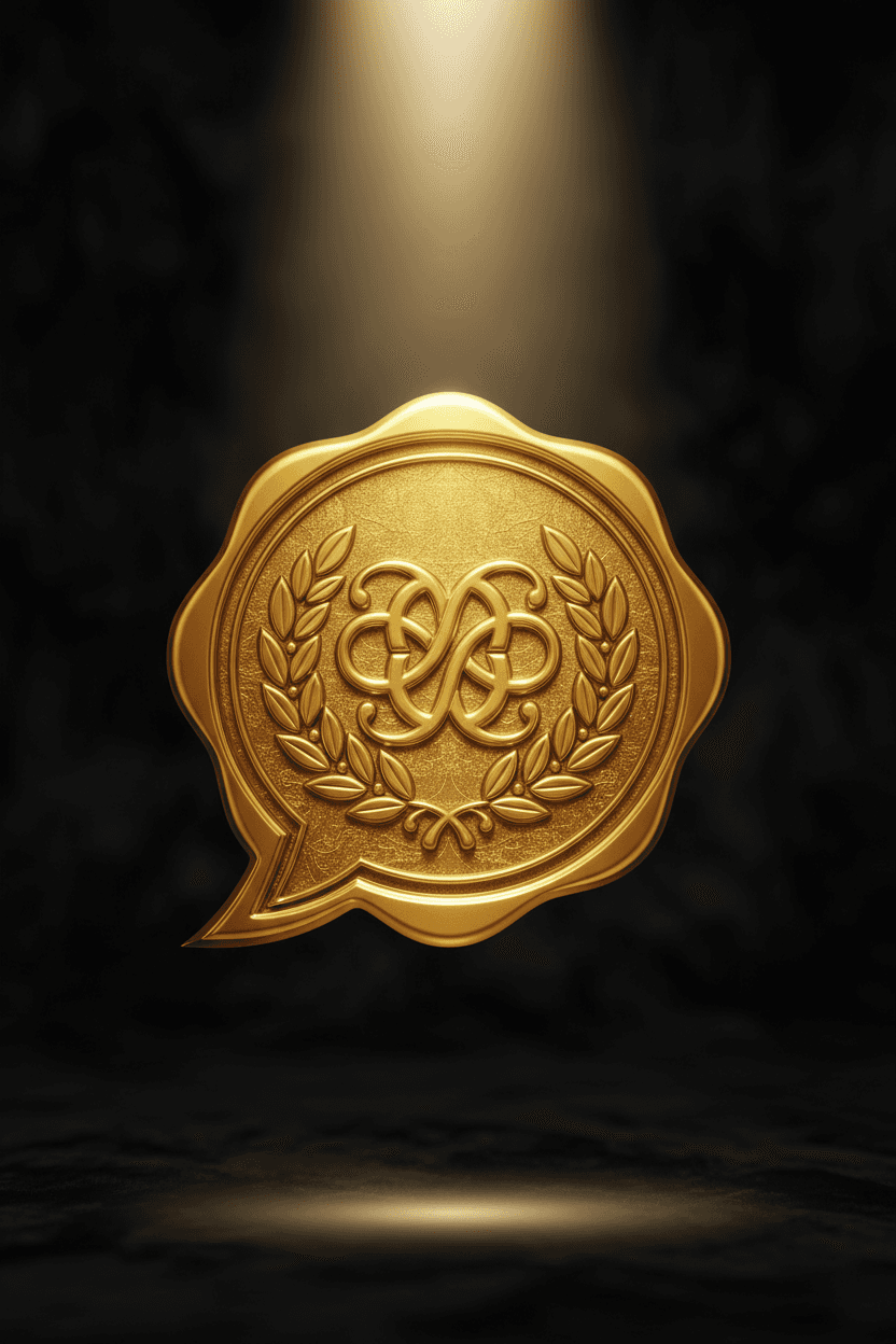 반짝이고 반사되는 황금색 금속 질감의 양각 효과 말풍선 일러스트.