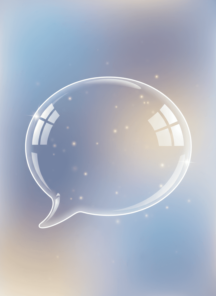 빛이 반사되는 투명하고 윤기 나는 말풍선 일러스트, 우아한 벡터 아트.