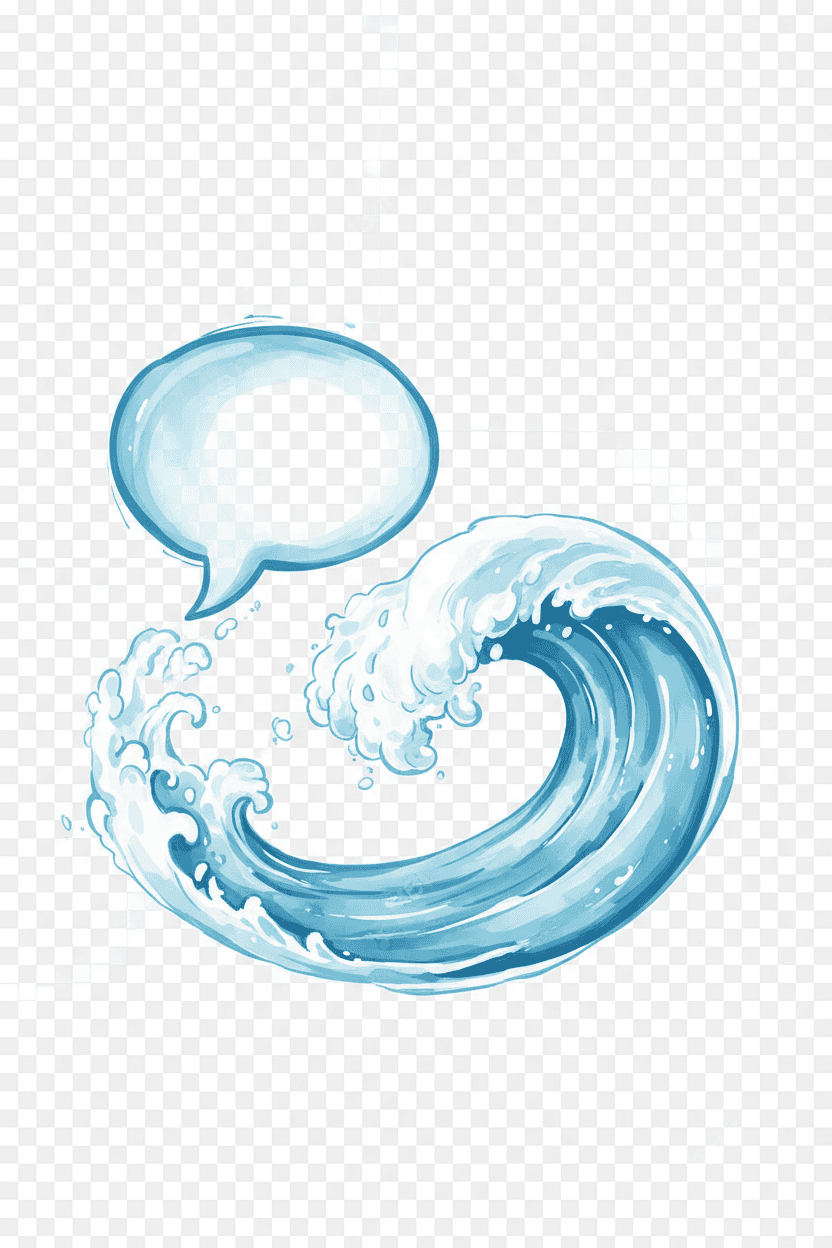 투명한 배경에 하늘색과 흰색 음영으로 물결 모양으로 부드럽게 변하는 예술적인 말풍선.