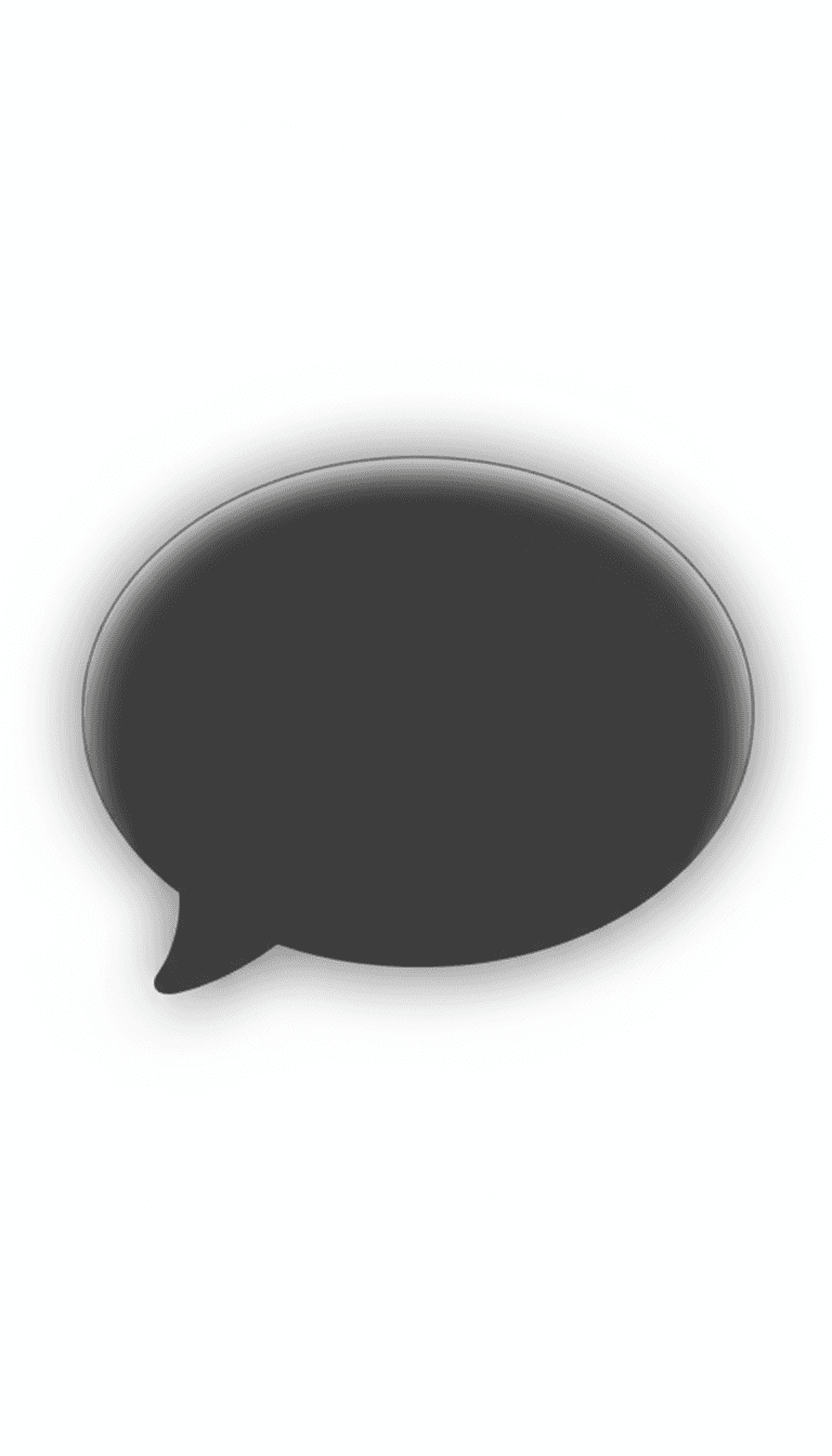 어두운 모드 짙은 회색 말풍선, 미묘한 내부 발광, 투명한 배경.