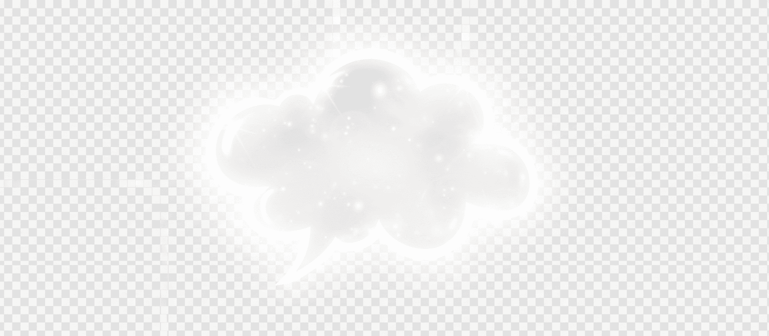 부드러운 흰색 빛과 흐림 효과가 있는 영롱하게 빛나는 말풍선, 투명한 배경.