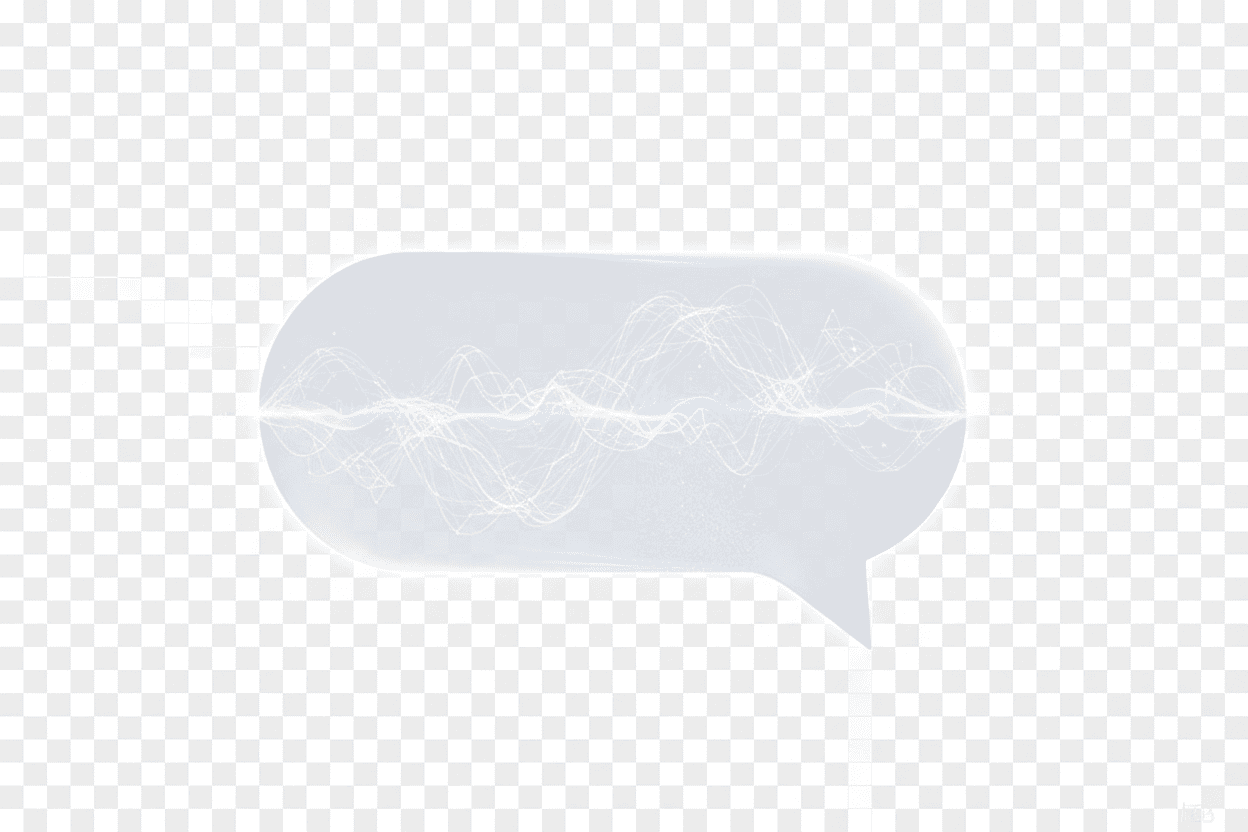옅은 회색의 반투명한 말풍선이 미묘한 음파 패턴으로 형태를 이루어 청각적 요소를 암시한다.