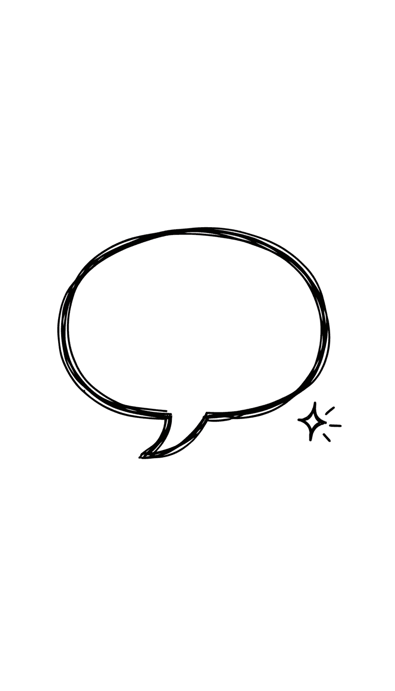 별 낙서가 있는 기발한 손그림 말풍선, 검은 윤곽선, 투명한 배경.