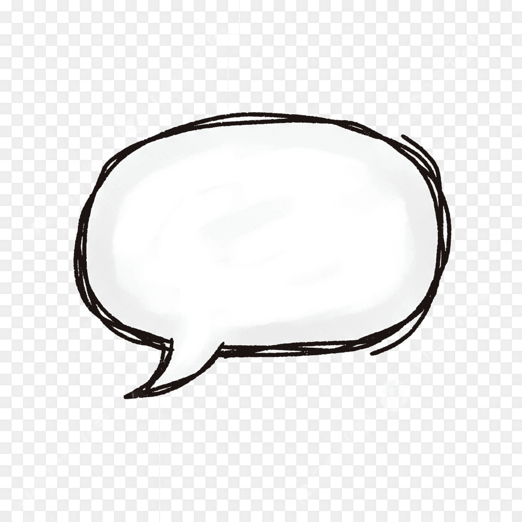 손으로 그린 스타일의 말풍선, 미묘한 종이 질감, 투명한 배경.