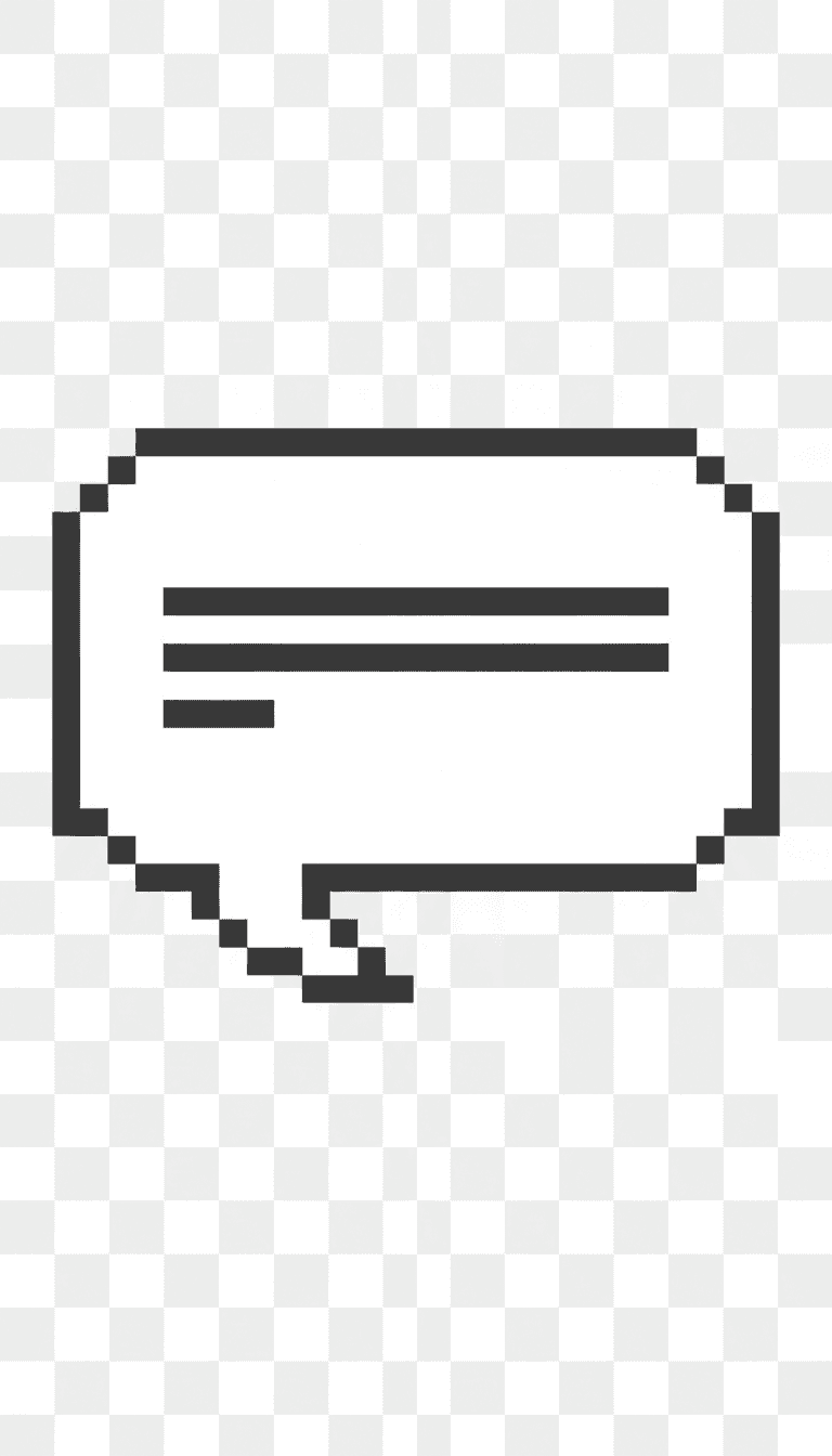 어두운 회색 픽셀 테두리가 있는 복고풍 픽셀 아트 흰색 말풍선, 8비트 스타일.