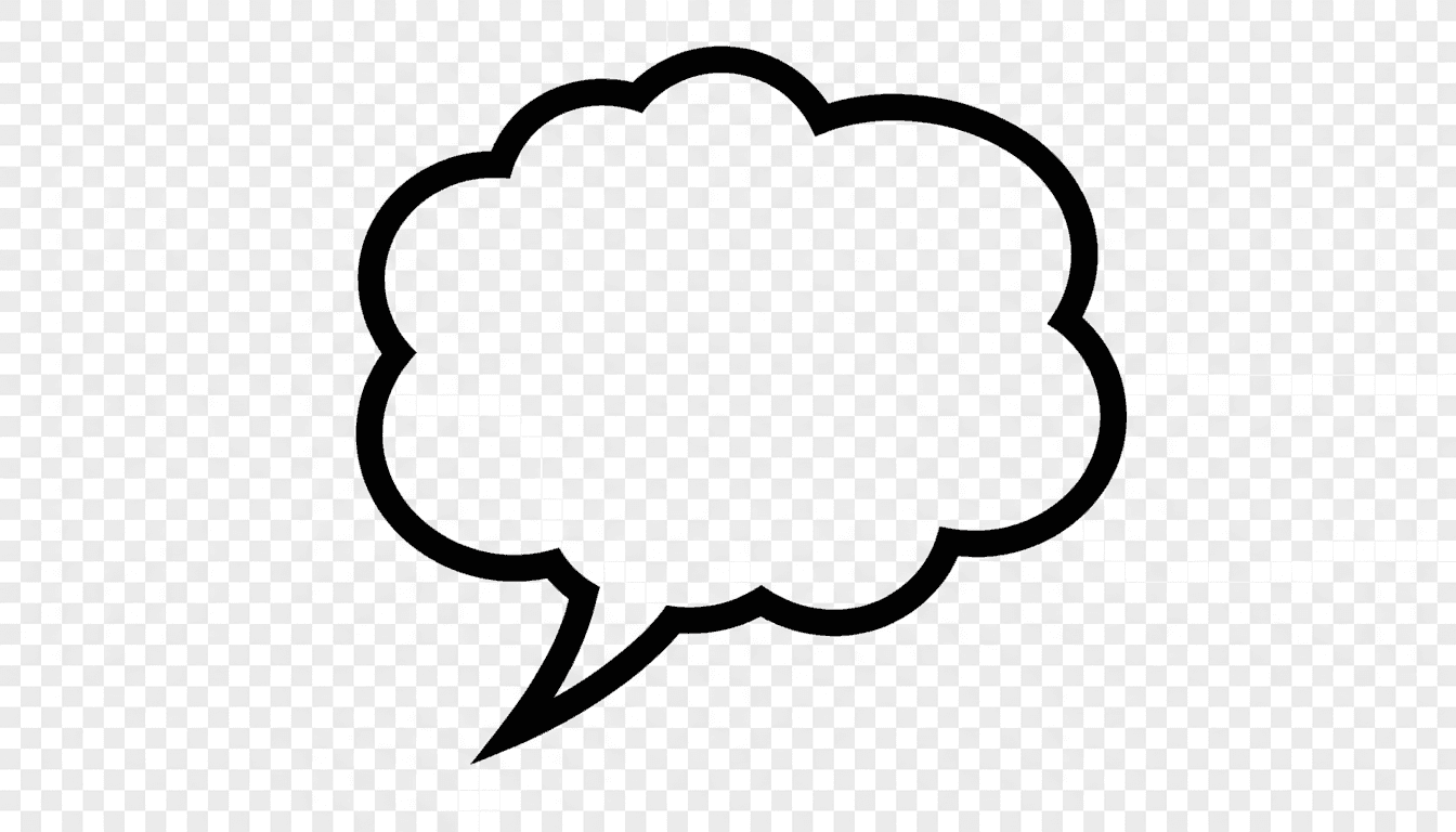 투명한 배경에 굵은 검은색 테두리가 있는 고전적인 카툰 스타일의 빈 말풍선.
