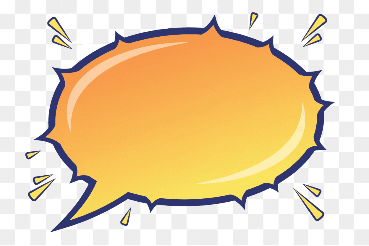 주황색에서 노란색으로 그라데이션된 만화 말풍선, 투명한 배경.
