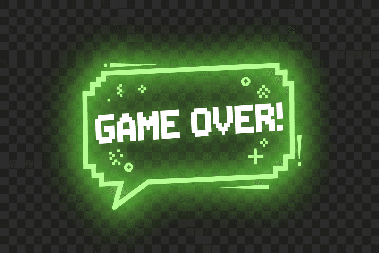 80년대 픽셀 아트 스타일의 레트로 네온 녹색 빛나는 말풍선, 투명한 배경.