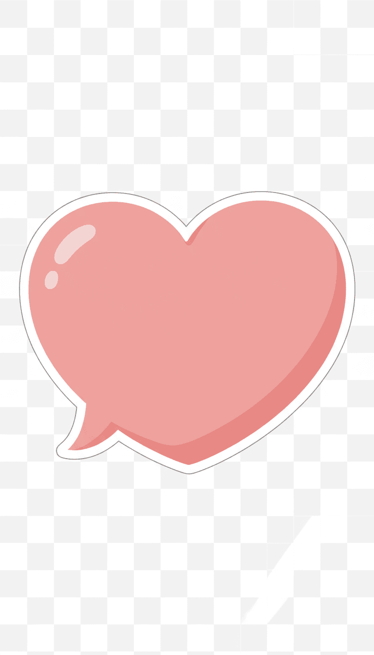 하얀 테두리가 있는 사랑스러운 분홍색 하트 모양 말풍선, 투명한 배경.