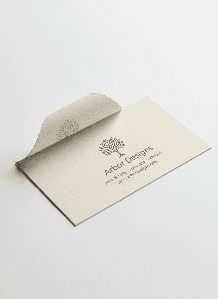 한쪽 모서리가 살짝 말려 올라간 사실적인 명함 목업이 흰색 배경에 놓여 있음.