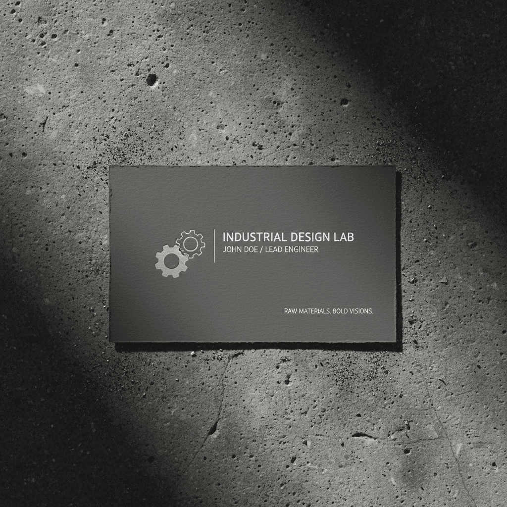 거친 질감의 콘크리트 표면에 놓인 명함 목업, 산업적이고 미니멀한 미학.