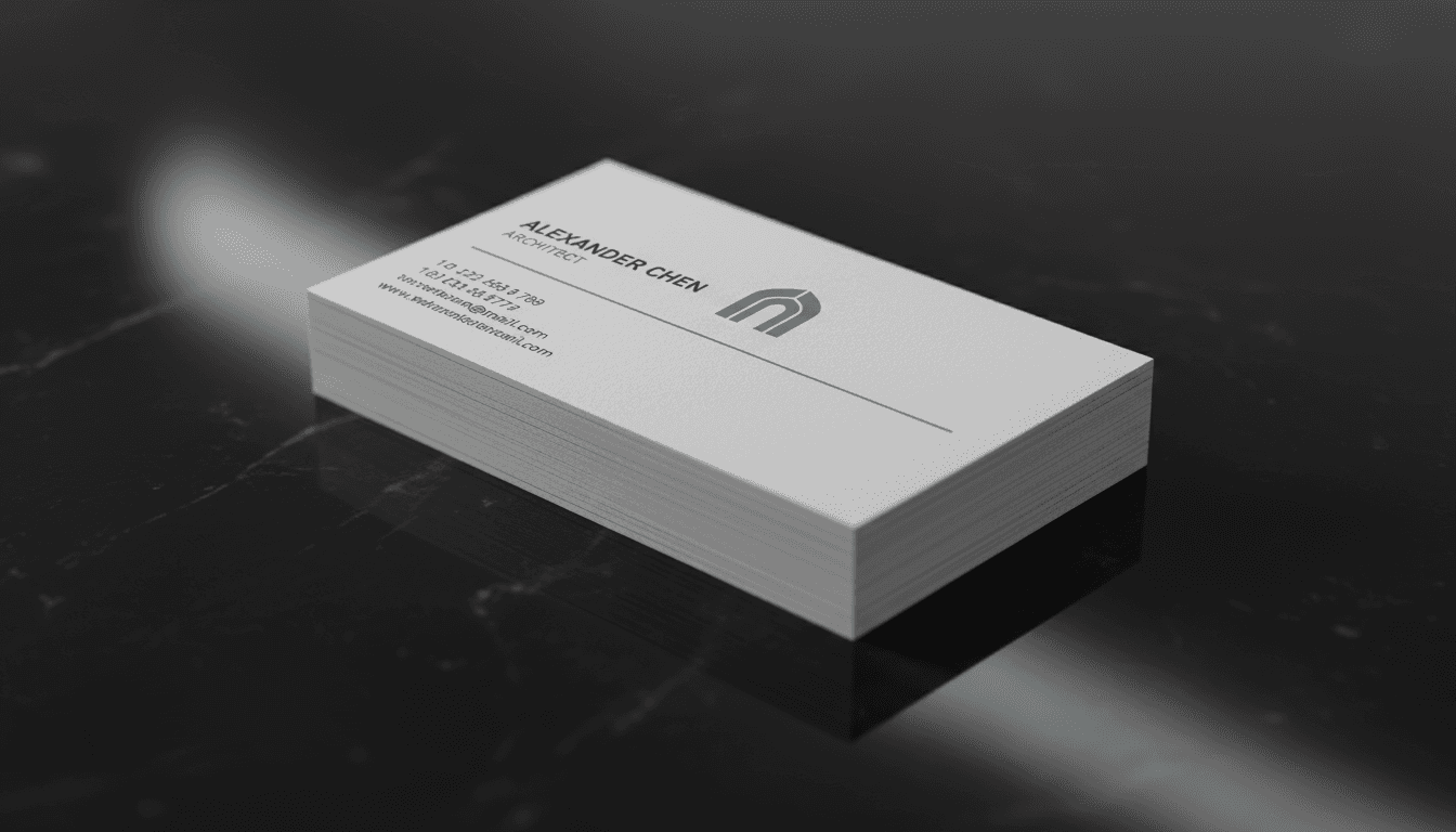 어두운 광택 표면 위에 깔끔하게 쌓여 있는 전문적인 명함 목업.