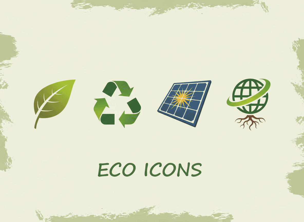나뭇잎, 재활용 기호, 태양 전지판 등 깨끗한 벡터 환경 지속 가능성 무료 아이콘.