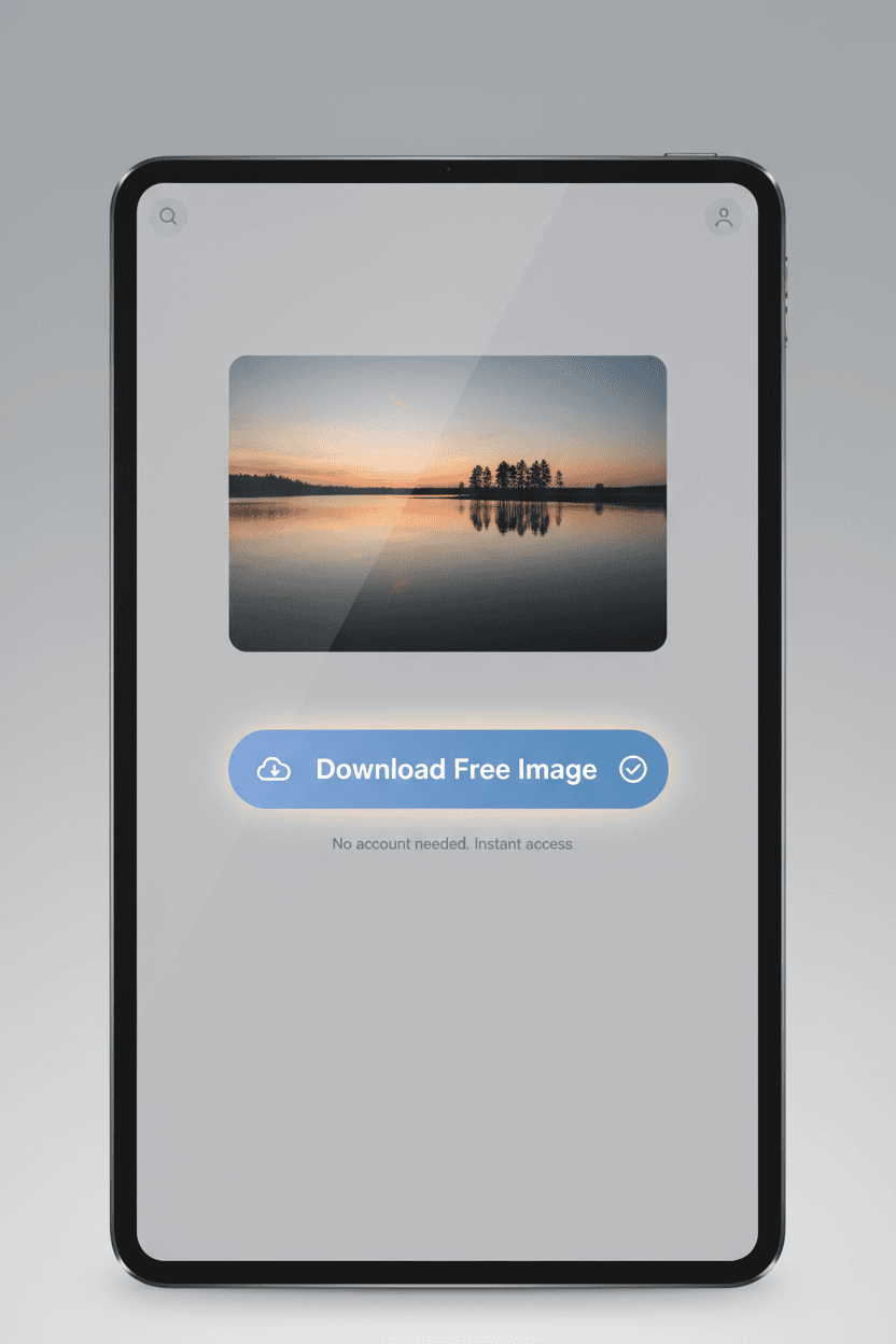 최소주의적이고 깔끔한 사용자 인터페이스에 '무료 이미지 다운로드' 버튼이 부드러운 빛으로 강조되어 있고, 선명하고 단순한 사진이 위에 표시되어 즉각적이고 쉬운 접근성을 전달합니다.
