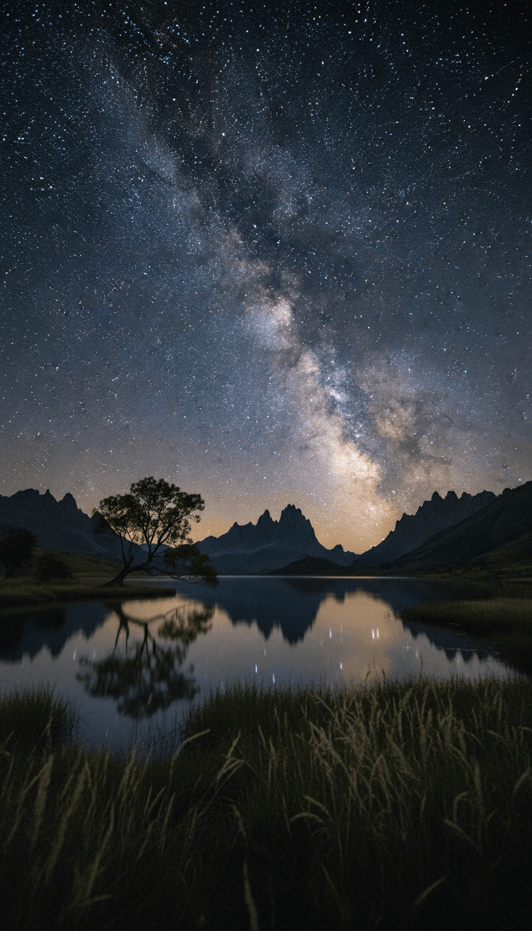 은하수가 보이는 별이 빛나는 밤하늘의 멋진 천체 사진.