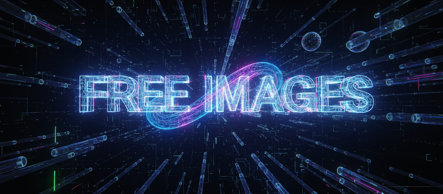 미래 지향적인 사이버 공간에서 빛나는 데이터 스트림으로 '무료 이미지'가 형성된 추상적인 3D 렌더링.