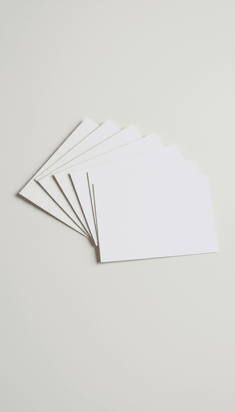 옅은 흰색 표면에 부채꼴 모양으로 배열된 빈 명함.