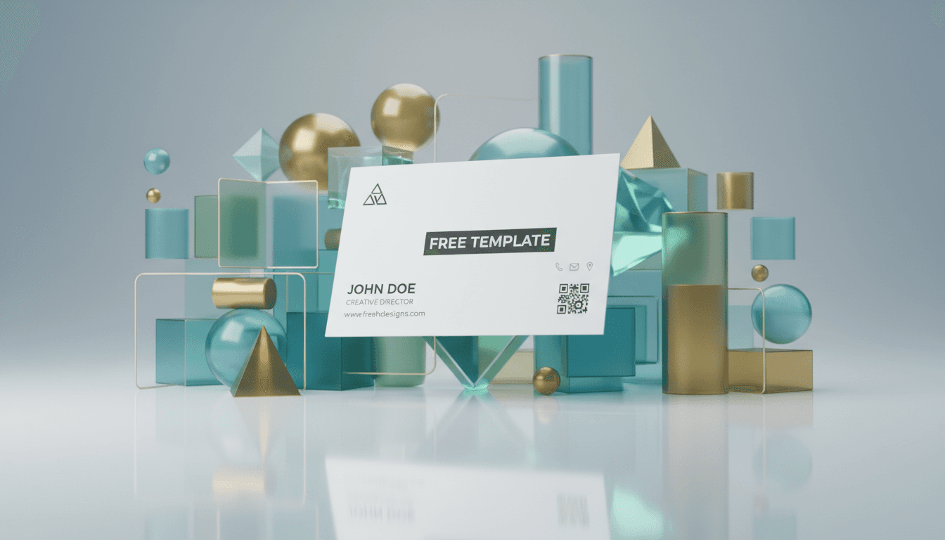 깨끗하고 추상적인 3D 환경에 떠 있는 명함 목업, 광택 마감.