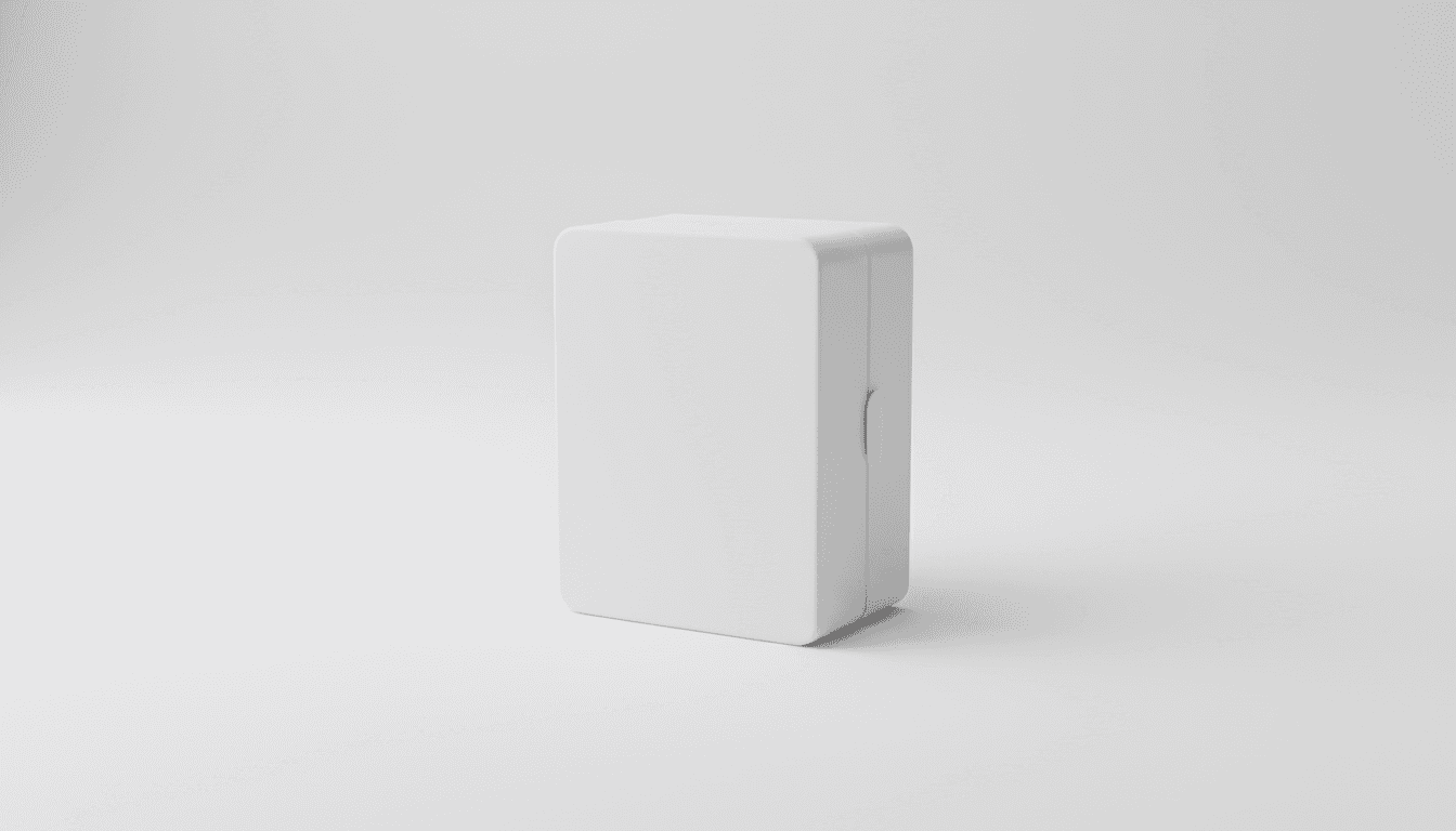 이음새 없는 흰색 스튜디오 배경에 놓인 우아한 제품 상자 목업.