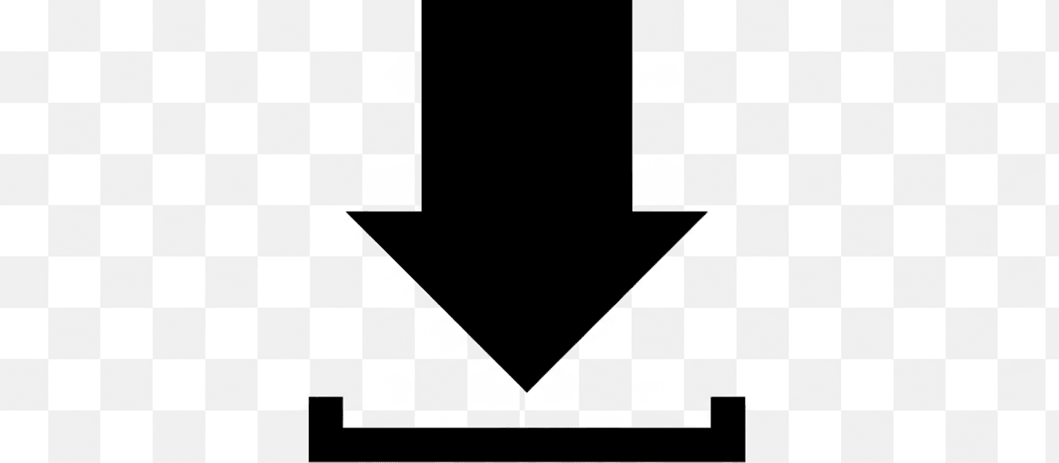 투명한 배경에 검은색 글리프 형태로 렌더링된 현대적인 기하학적 아래쪽 화살표 아이콘으로, 다운로드 또는 방향을 상징합니다.