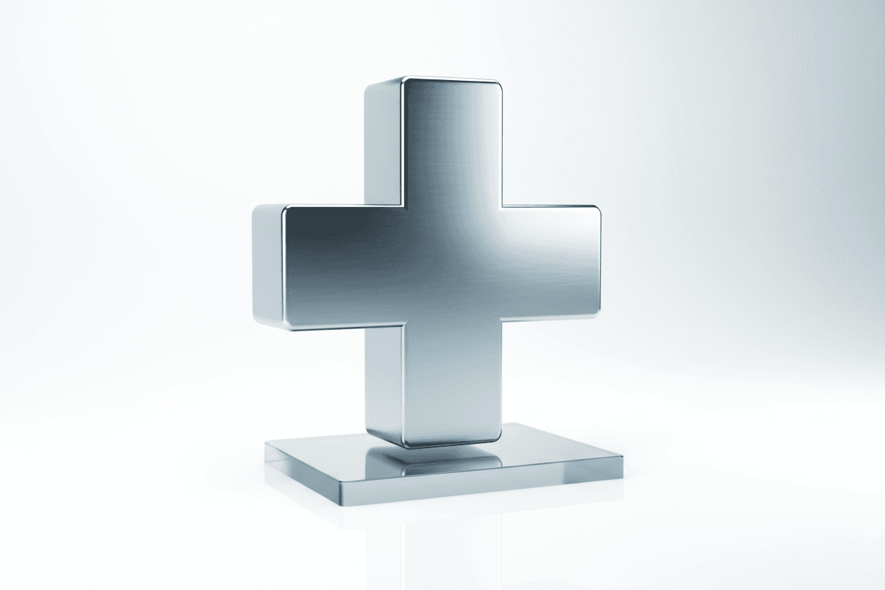 현대적인 3D 금속 의료 십자가 아이콘.