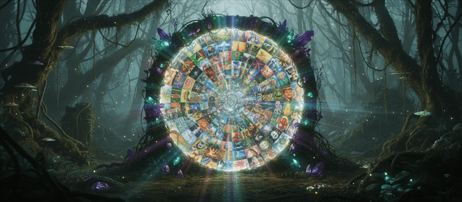 끝없는 무료 이미지의 만화경 같은 세상으로 열리는 마법의 문.